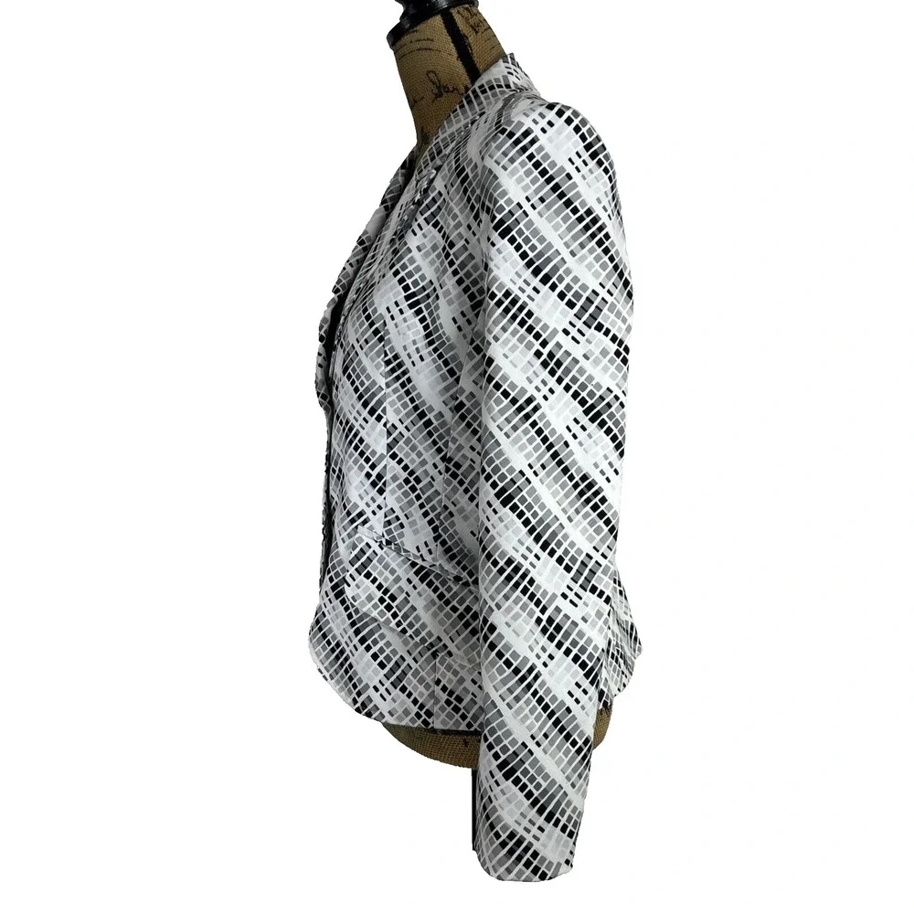 Amanda Smith Blazer 8 White Black Gray Geometric Square Jacket Lined Business